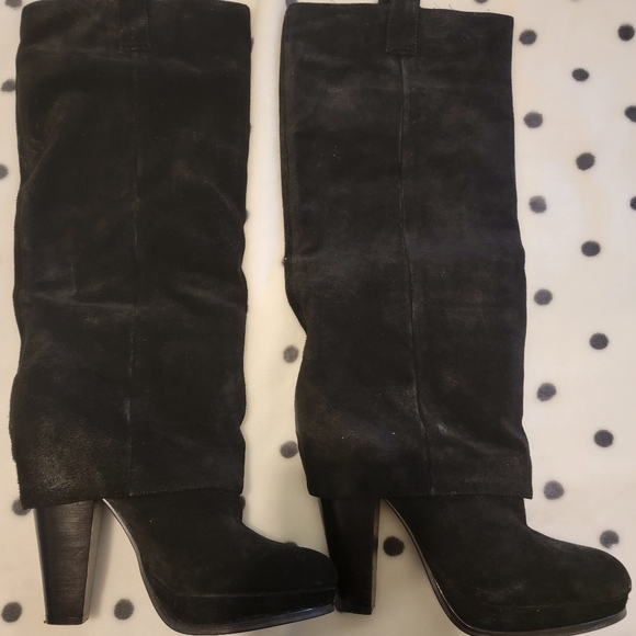 Ash Eden Fold Over Black Suede Platform Tall Boots - Picture 2 of 3